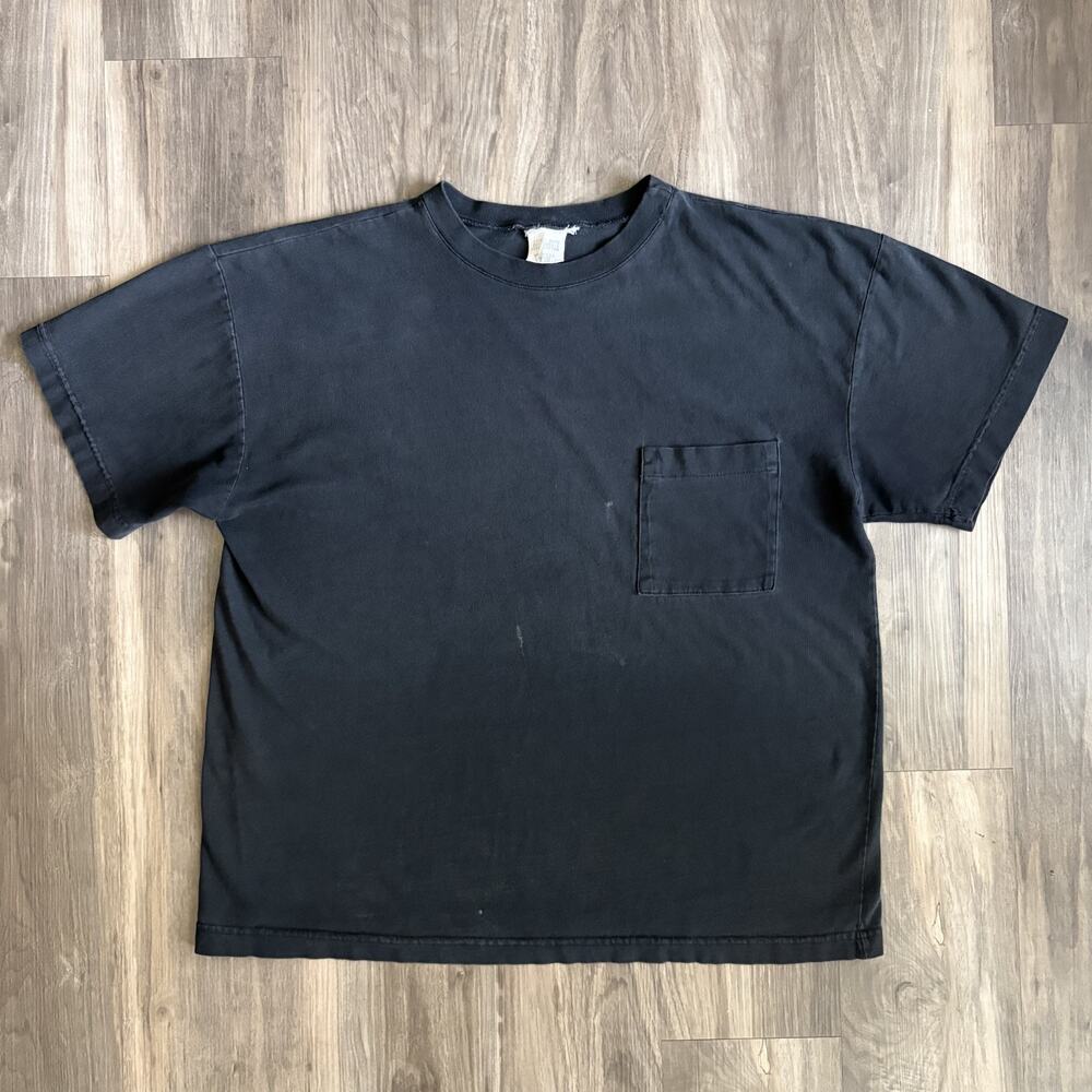 Vintage Faded Pocket T-Shirt Black Men's Size L 1990s Boxy USA Made Cotton